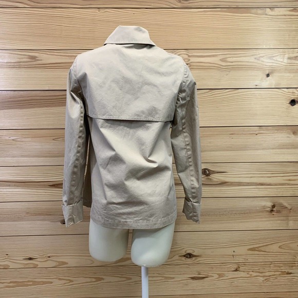 Everlane Swing Trench Coat XS Khaki Beige Jacket Short Body Cotton Preppy B9 - Picture 4 of 10
